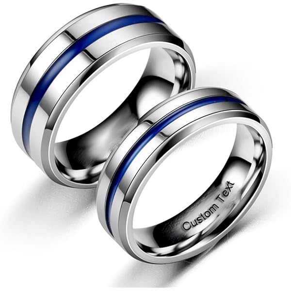 Personalized Glow In The Dark Couple Rings - Stainless Steel Heartbeat Matching Set With Free Engraving, Promise Wedding Rings For Men & Women - View #9