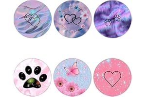 Junddla (6 Pack Cell Phone Grip,Phone Finger Foldable Holder Stand Compatible with iPhone - Purple Pink Heart Paw Print