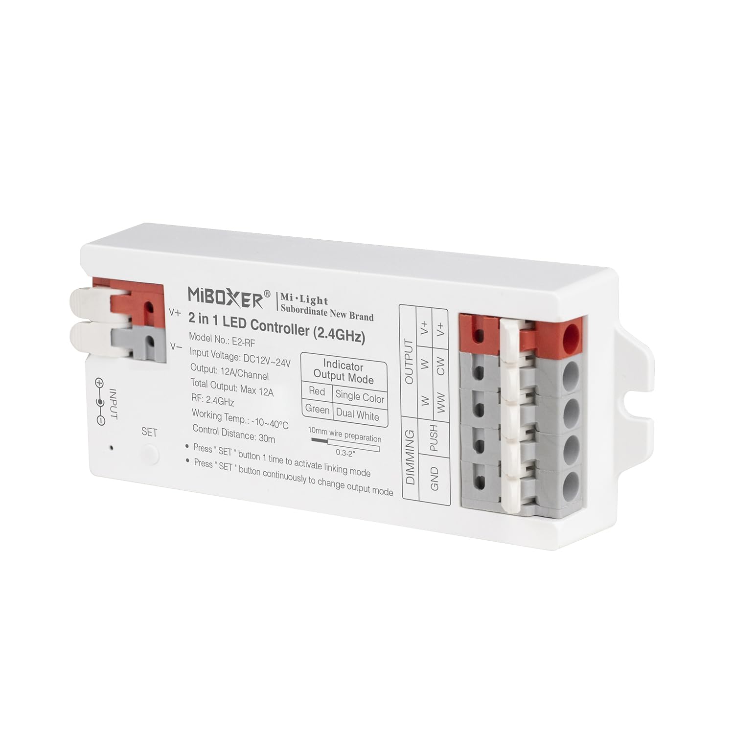 LIGHTEU®, Milight Miboxer 2 in 1 LED Controller 2.4GHz LED strip controller DC12V/24V Output Max. 12A, Support Push dim, E2-RF — image 1