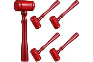 SAFIGLE Judge Hammer Set：5 pcs Mini Gavel Collection for Kids Vibrant Red Wooden Hammers for Educational Role Play Perfect for Parties and Family Gatherings
