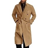 Runcati Mens Wool Blend Casual Trench Coat Notched Collar Lapel Long Jacket Double Breasted Classic Winter Overcoat
