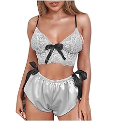 Women's Nightgown Two Piece Lace Satin Spaghetti