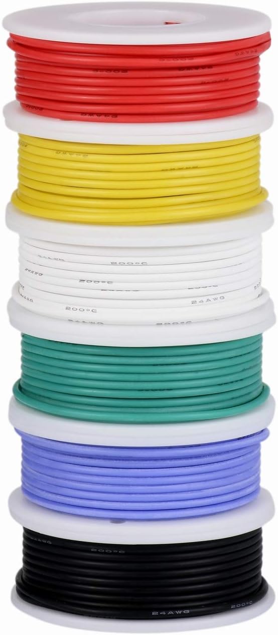 TUOFENG 22 awg Solid Wire-Solid Wire Kit-6 different colored 30 Feet spools 22 gauge Jumper wire- Hook up Wire Kit - - 