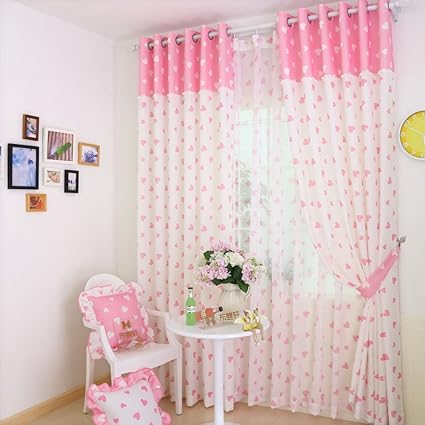 Pink Girl Bedroom Window Curtains Kid Love Drapes Panel For Children Room Pricess Curtains Set Grommet 2 Pcs 52 X 96 Inch