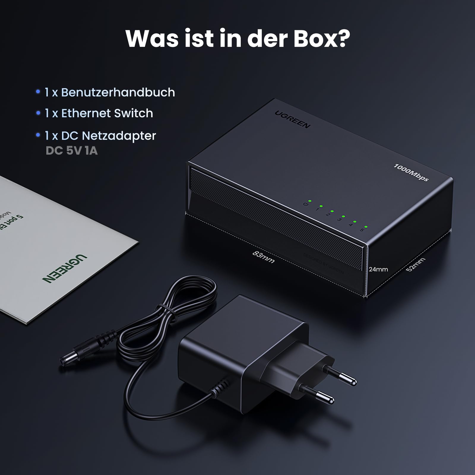 UGREEN LAN Switch 5-Port Netzwerk Switch Gigabit Switch automatische Geschwindigkeit von 10/100/1000Mbps, Duplexanpassung, Plug-und-Play, Ethernet Switch für TV/Laptop/Switch/Router/Monitor 7