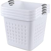 Hommp 2 Bushel Ultra Plastic Laundry Basket with Handles, Set of 4, White | 70 L Large Capacity, Dual Carry Handles, Breathable Mesh Ventilation, Multi-Purpose Laundry Hamper, for Bedroom Bathroom Dorm