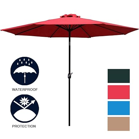 Sunnyglade 9 Patio Umbrella Outdoor Table Umbrella with 8 Sturdy Ribs (Red)