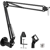 SUNMON Microphone Wall Mount and Metal Table Mounting Clamp, Universal Microphone Boom Arm Stand Compatible with HyperX QuadCast, Blue Yeti, Blue Snowball, Shure SM58 Microphone