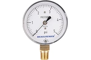 MEASUREMAN Diaphragm Type Capsule Low Pressure Gauge, 2-1/2" Dial, 1/4" NPT Lower Mount, Adjustable, 0-5Psi