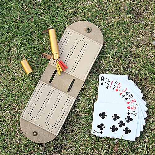 Travel Cribbage Board Portable Leather Cribbage Board Game Set