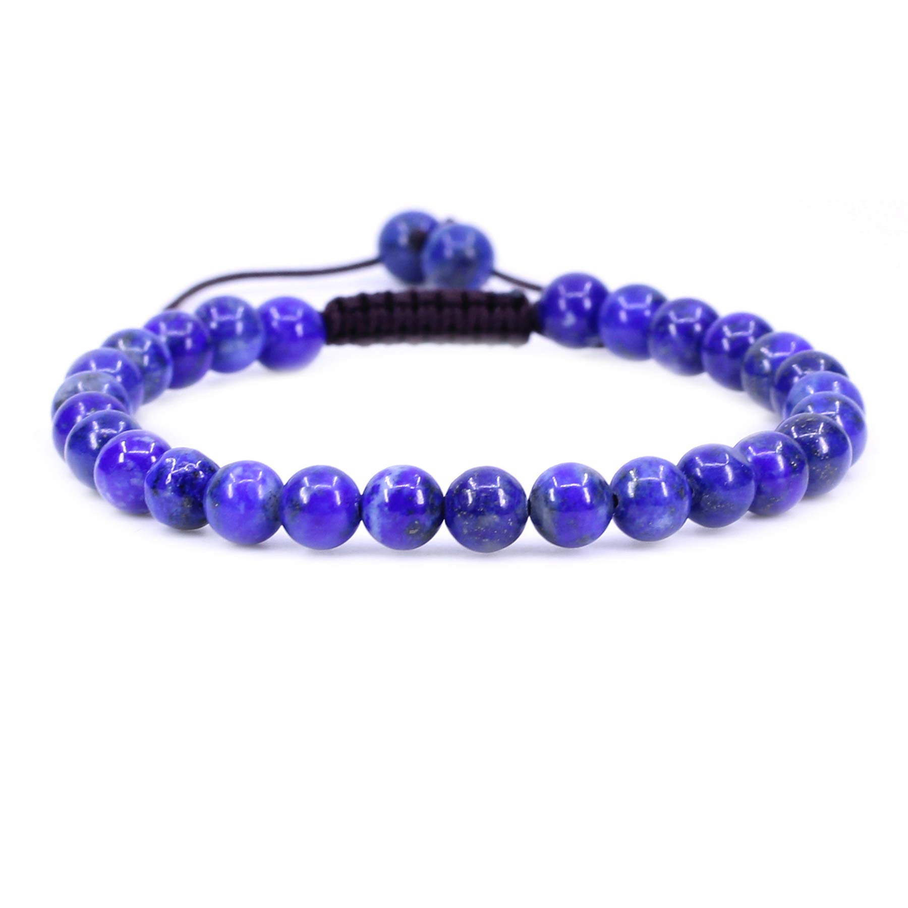 CHENYUE Natural Crystal Blue Lapis Gemstone 6mm Round Beads Adjustable Bracelet 7" Unisex — image 1