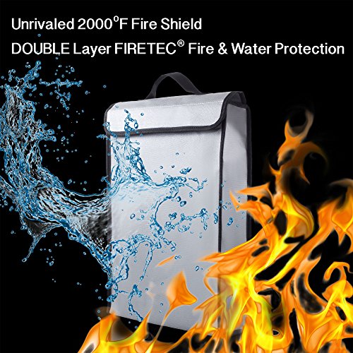 2000°F Fireproof Bag Water Proof Money Document Holder - Peace of Mind Security - Foldable for Fire Safe and Fire Box or Grab n Go Storage Battery Cash Legal Passport (15" x 11" x 3")