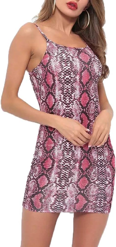 Amazon Com Hzikk Women S Pink Snakeskin Sling Dress A L Home Kitchen