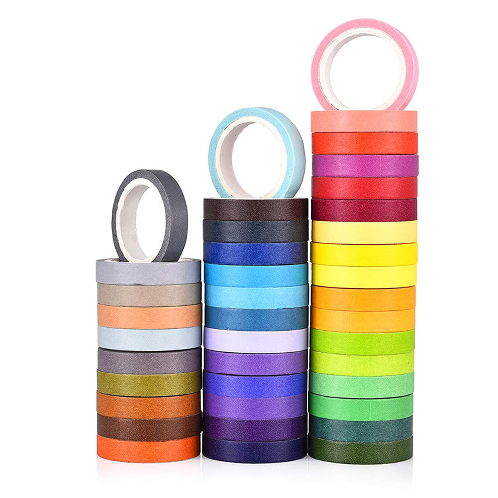 Colourful Rainbow Washi Tape Set, Washi Masking Decorative Tapes for DIY Decor Planners Scrapbooking Adhesive School/Party Supplies and Gifts Warpping (40 Rolls)