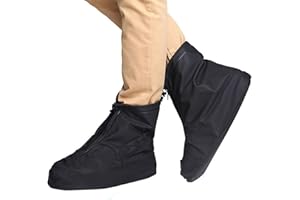 Sepikvin Waterproof Shoe Covers, Reusable Foldable Slip Proof Bottom Overshoes with Zipper, Keep Shoes Dry for Gardening Cycling Fishing Walking in Rain Snow and Mud