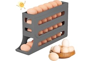 Jofarstep Egg Holder for Fridge, 4 Tiers Dispenser, 30 Egg Container Refrigerator, Large Capacity Organizer Automatic Fridge Rolling Egg Container for Pantry Countertop (Grey)