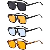 ISIUINN 4 Pieces Retro 70s Square Aviator Sunglasses for Women Men Vintage Rectangle Aviator Sunglasses