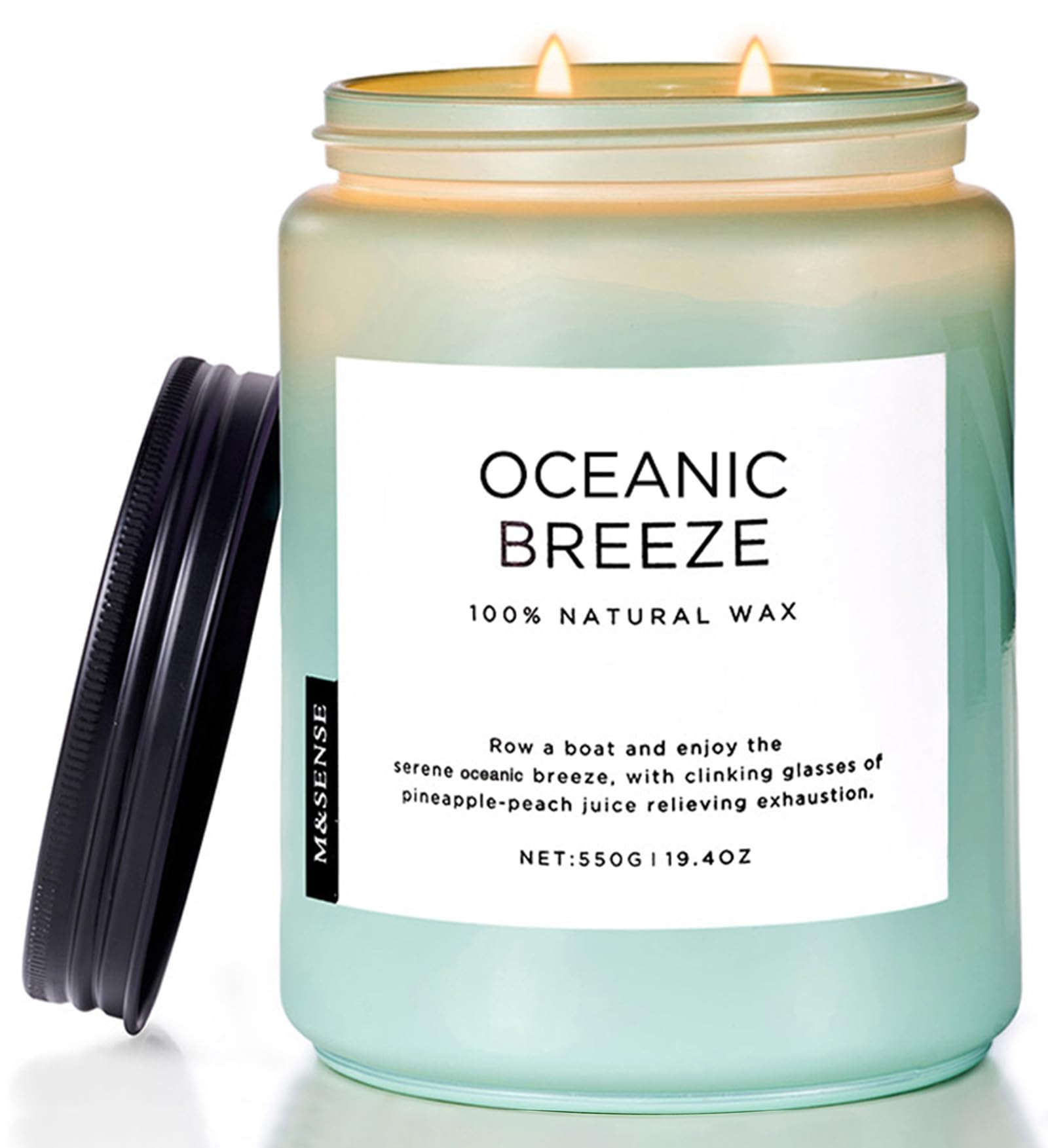 M&SENSE Ocean Breeze Large Organic Soy Wax Scented Candles Gifts for Women Men 550g 110H 2 Wick Summer Candles Long Burning for Holiday Non Toxic Housewarming Candle Gift for Home Decor Friend Party