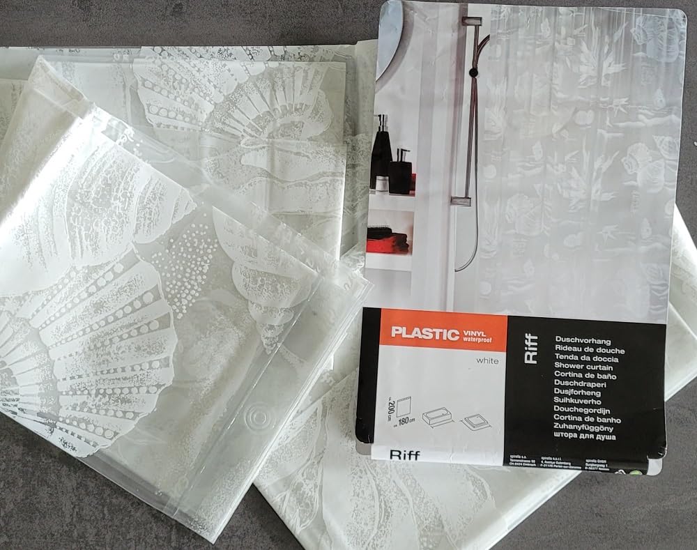 Spirella Riff PEVA Opaque Plastic Shower Curtain, 180 x 200 cm, White
