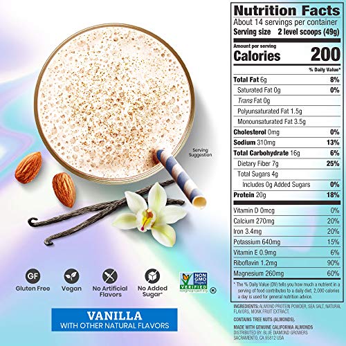 Blue Diamond Almonds Almond Protein Powder, Vanilla 20g Protein