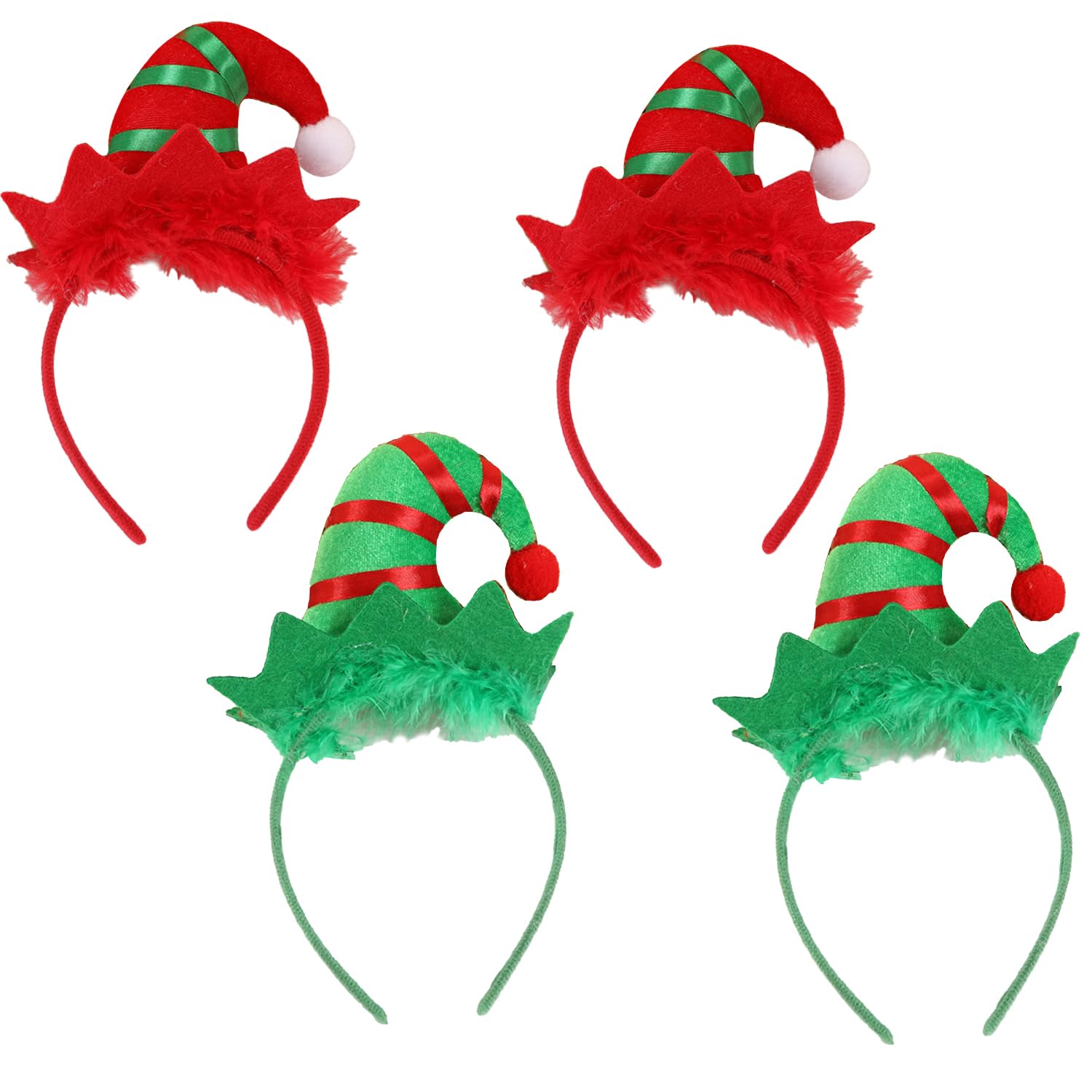 UNVOJL 4pcs Elf Hat Headbands Christmas Elf Headbands Christmas Hat Headpiece Elf Fancy Dress Costume Accessory for Halloween Xmas Party