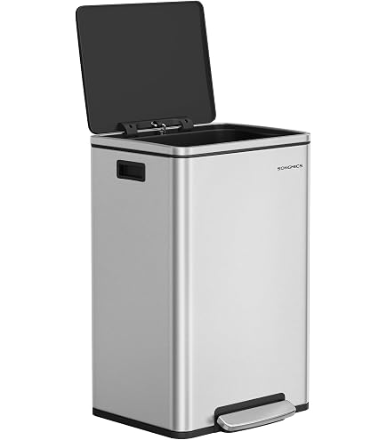13 Gallon / 50L Slim Trash Can, Stainless Steel Kitchen Trash
