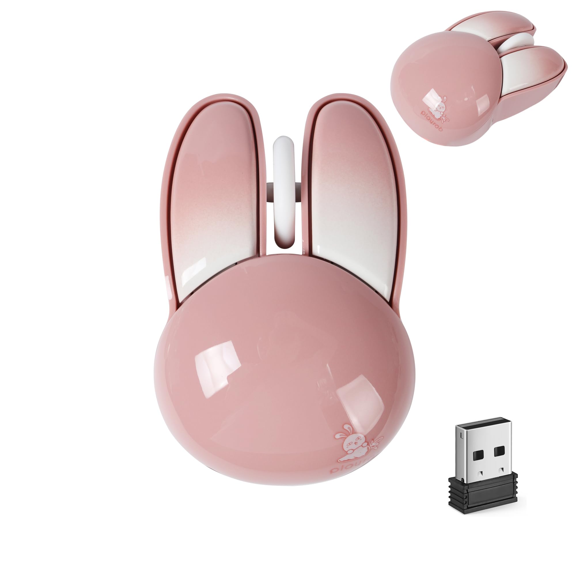Wireless Mouse Bluetooth Cute Bunny Shape Small Quiet USB Optical Silent Funny Travel Cordless Mice for PC Laptop Desktop Computer Apple iPad Mac Macbook Air Pro Dell HP Chromebook Kids Women Men Gift
