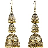 Boho Jhumka Jhumki Indian Dangle Earrings for Women Bohemian Layered Ethnic Gypsy Tassels Dangle Chandelier Earring Oxidized Antique Christmas Bollywood Jewelry Gift Festival Wear