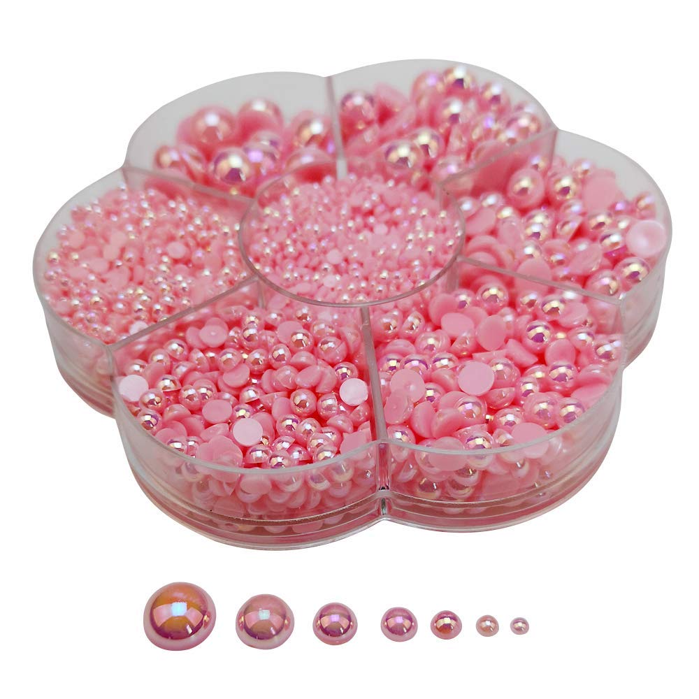 Chenkou Craft 3000PCS 1 Box Pink Round Flatback Half Pearls Bead Loose Beads Gem (Pink Half Ball)