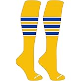 Mk Socks Striped Knee High Baseball, Football Socks (C) Gold, White, Royal
