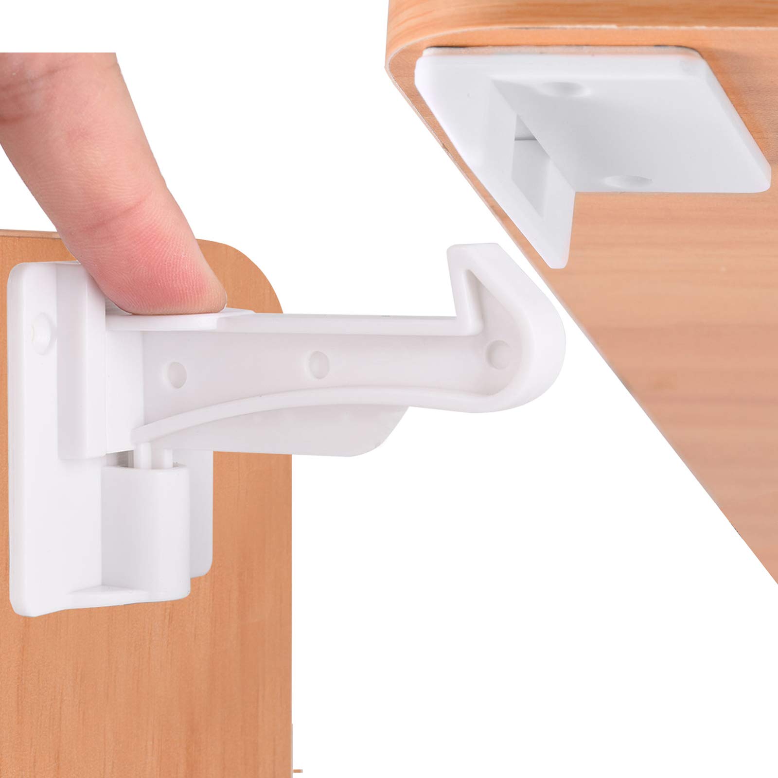 Child Safety Cupboard Locks, Baby Safety Locks, Invisible Spring No Drill Child Proof Latches for Kitchen Cabinets & Drawers with Strong Adhesive & 20 Screws Durable Fixed Easy Install - 10 Pack