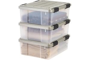 IRIS USA 27 Qt Storage Bins with Gasket Seal Lid, 3 Pack - BPA-Free, Heavy Duty Moving Containers Tight Latch, Weather Proof Tote, WEATHERPRO - Clear/Chrome