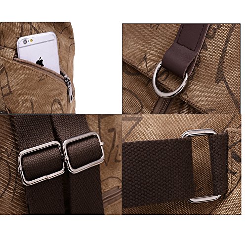 MiCoolker Canvas Backpack Sports Shoulders Bag Classic Vintage Student Satchel Bookbags Casual Travel Rucksack Shopping Daypack Brown - Thumbnail 2