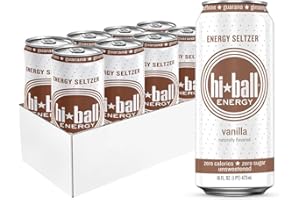 Hiball Energy Seltzer Water, Caffeinated Sparkling Water Made with Vitamin B12 and Vitamin B6, Sugar Free, Vanilla, 16 Fl Oz (Pack of 8)