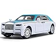 EROCK Upgrade Version -Exquisite car Model 1/24 Rolls-Royce Phantom Model Car,Zinc Alloy Pull Back Toy car with Sound and Light for Kids Boy Girl Gift. (Blue-White)