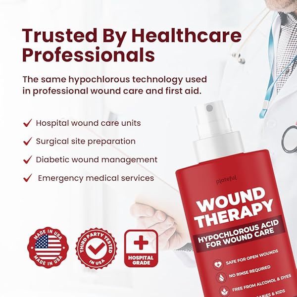 WOUND THERAPY (8 OZ) – HYPOCHLOROUS ACID (HOCL) SKIN CLEANSER, WOUND SPRAY FOR FAST HEALING – FIRST AID ANTISEPTIC SPRAY FOR SKIN REPAIR – MADE IN USA
