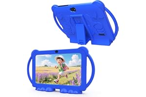 HOTTABLET Kids Tablet 7 inch Android 12, 4GB RAM 32GB ROM, 512GB Expandable, with Parental Control, WiFi, Bluetooth, Dual Camera with Silicone Case, 1PCS(Blue)