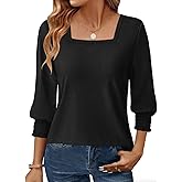 GKBK Womens 3/4 Sleeve Shirts Square Neck Dressy Casual Blouses Spring Summer Smocked Cuffs Tops