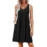 Hount Womens Summer Casual Dresses 2026 V Neck Sleeveless Beach Sundresses Flowy Tiered Tank T Shirt Dress with Pockets