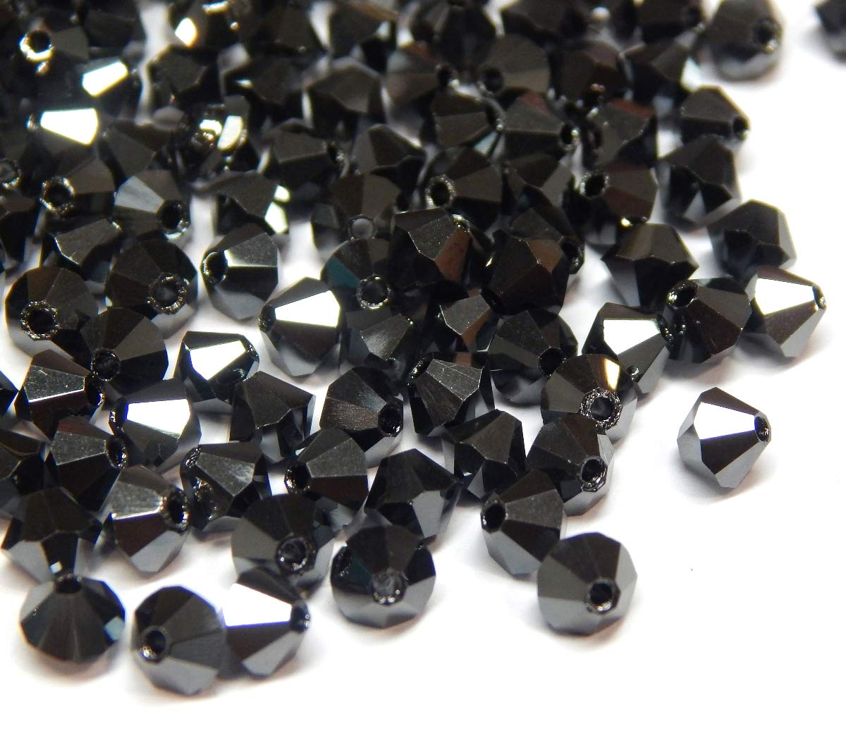 Preciosa Bohemian Crystal Beads, 4 mm, Bicone Beads, Czech Beads, Glass Beads, Bicone Beads (Jet Hematite Full)