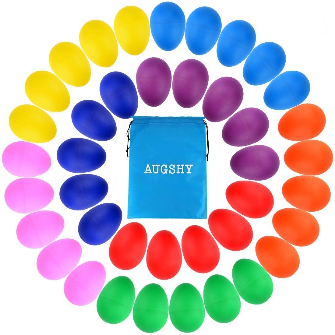 Augshy 40PCS Plastic Egg Shakers Percussion Musical Maracas Easter Eggs with a Storage Bag for Music Learning DIY Painting(8