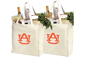BROAD BAY Reusable Auburn Shopping Bags or Auburn University Grocery Bag 2Pc SET NATURAL COTTON