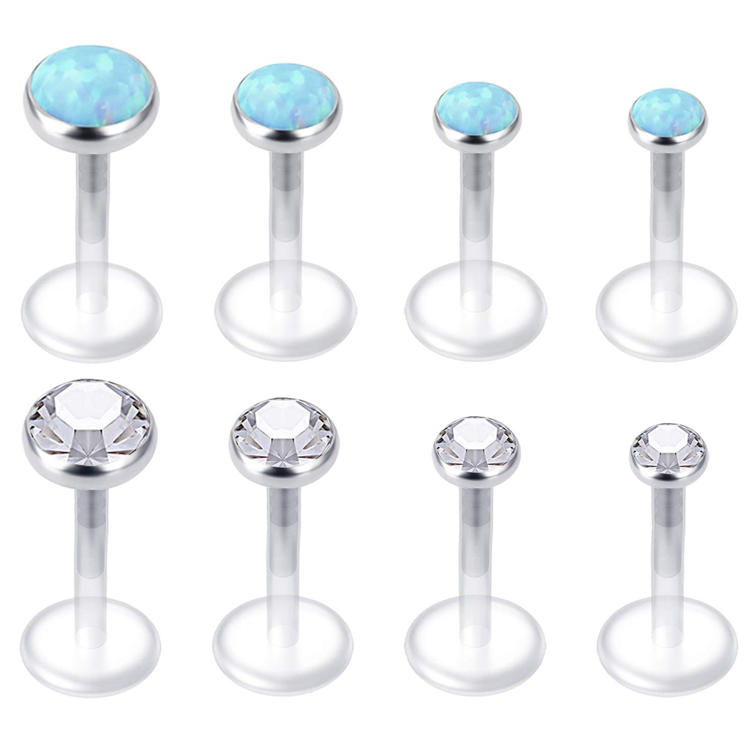 Mayhoop 8 Pcs Clear Lip Labret Studs Lip Bar Acrylic 16G with CZ Opal Lip Monroe Cartilage Helix Tragus Piercing Retainer for Women Men
