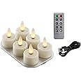 CozierGlow Rechargeable Flameless Tealights Candle with Remote Timer, 3D Moving Flame Led Tealight Candles (Includes Remote Control, Charging Base, and USB Cable) (Ivory, 1.4in)