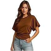 Dynvernal Ruched Tops for Womens Crew Neck Cinched Waist Crop Short Sleeve Y2k Casual Basic T Shirts