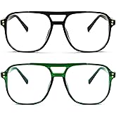 FEISEDY 2Pack Blue Light Blocking Glasses Fake Nerd Clear Square Computer Lightweight Pilot Glasses Frame Oversized B2866