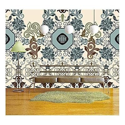 Bright Colorful Striped Floral Pattern. Border - Removable Wall Mural | Self-Adhesive Large Wallpaper - 100x144 inches
