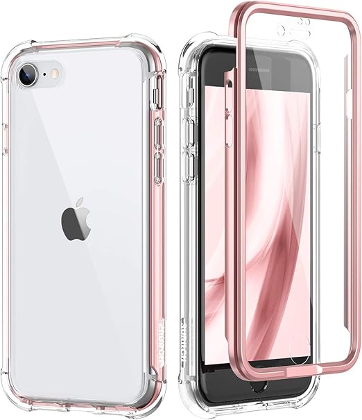 Amazon Com Suritch Clear Case For Iphone Se Iphone 8 Iphone 7 Built In Screen Protector Hybrid Protection Hard Shell Soft Tpu Rubber Bumper Rugged Case For Iphone Se Iphone 8 7 4 7 Inch Rose Gold