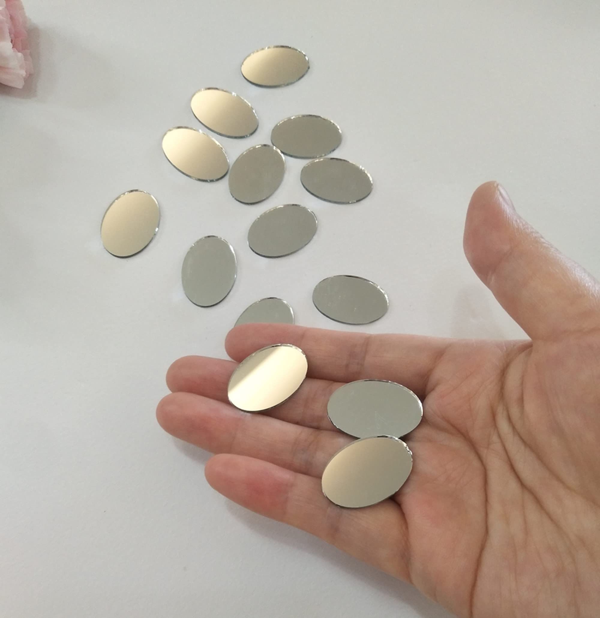 Photo 1 of 100pcs of Oval Mosaic Tiles,Mosaic Glass Mirror Pieces for DIY Crafts Vases Flowerpots Home Decoration Arts (Silver Mirror)