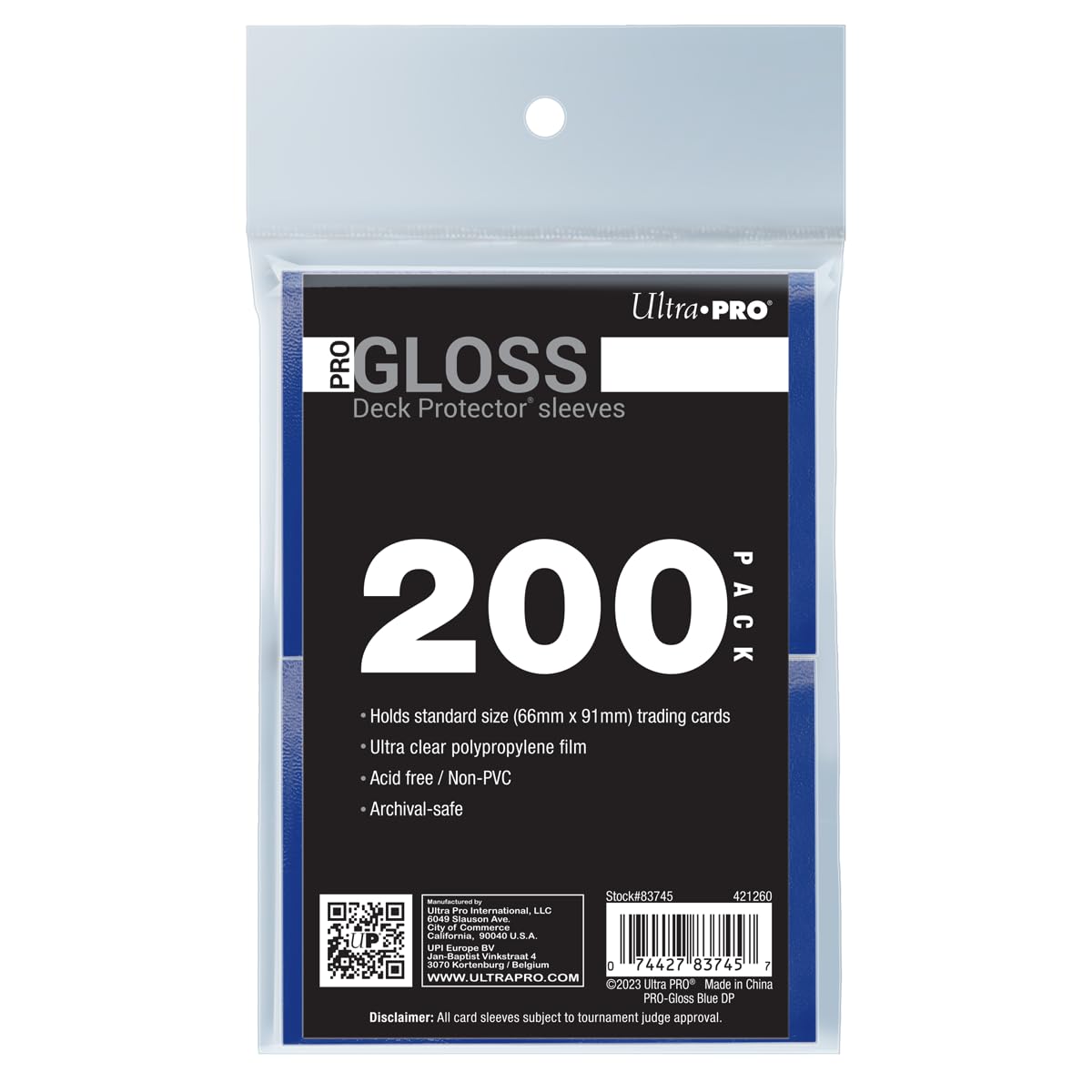 Ultra PRO - 200ct Blue PRO-Gloss Standard Card Sleeve Deck Protector, Protect & Store Collectible Cards, Sport Cards, MTG, D&D Cards, Sized to Fit Standard Size Cards, High Clarity Gloss Finish